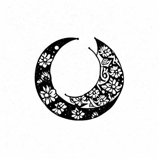 Crescent Moon With Detailed Floral Pattern