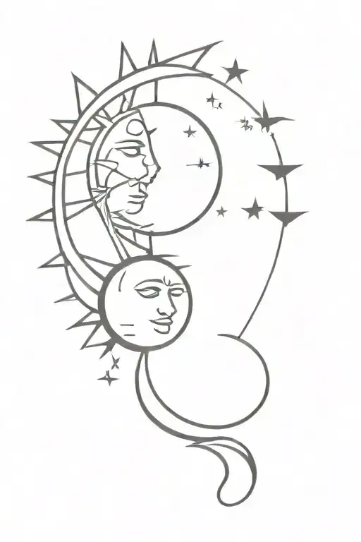 Minimalistic Sun And Moon Merging In A Greek Theme
