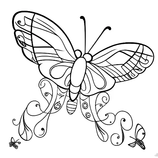 Butterfly Outline With Trees In Top Half And Beach In Bottom Half With A Sunset Behind