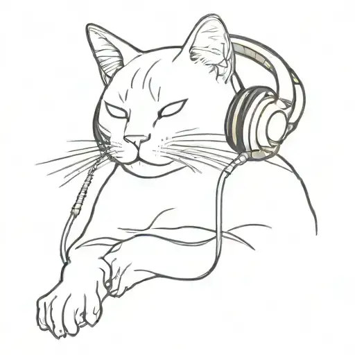 A Bald Cat With Headphones That Eats Noodles One