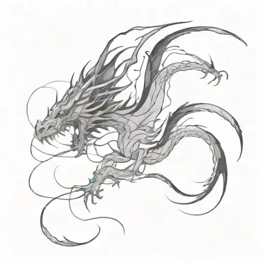 Blurry Dragon With Streaks And Splashes Black And White Japanese Theme