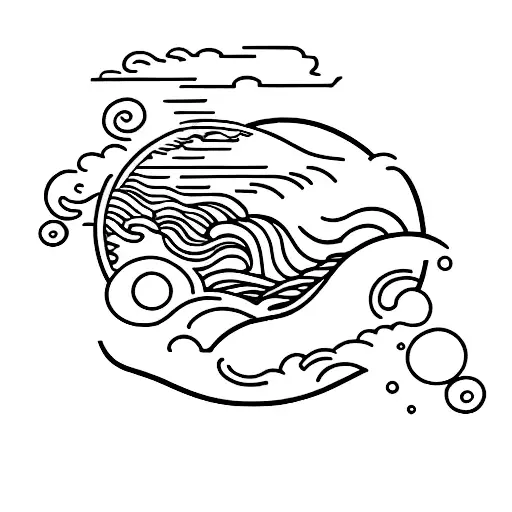 A Majestic Sun Rising Above A Serene Sea With Waves Crashing Against The Shore