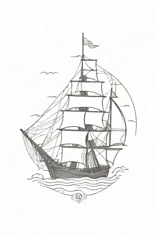 Pirate Ship Sailing Through A Sea