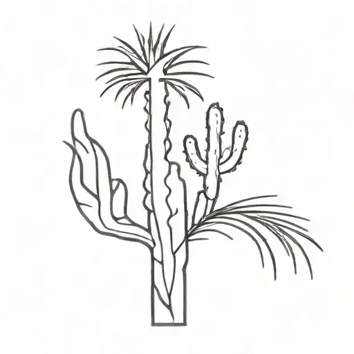 Cactus With A Palm Tree Black And White