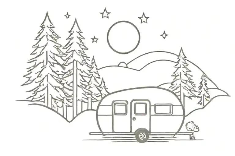 Camper Trailer Trees Moon Surrounded