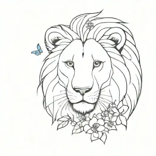 A Lion With A Flower Forget Me Not