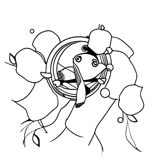 Linework Silhouette Of Penguin With A Clover