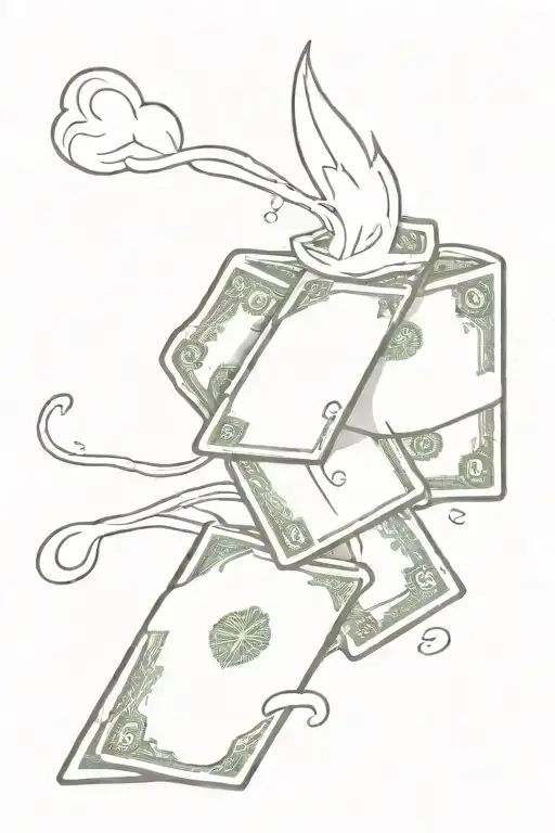 A Stack Of Money With Smoke Swirling Around It