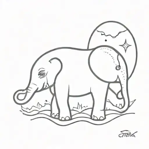 Baby Elephant And Moon Rising