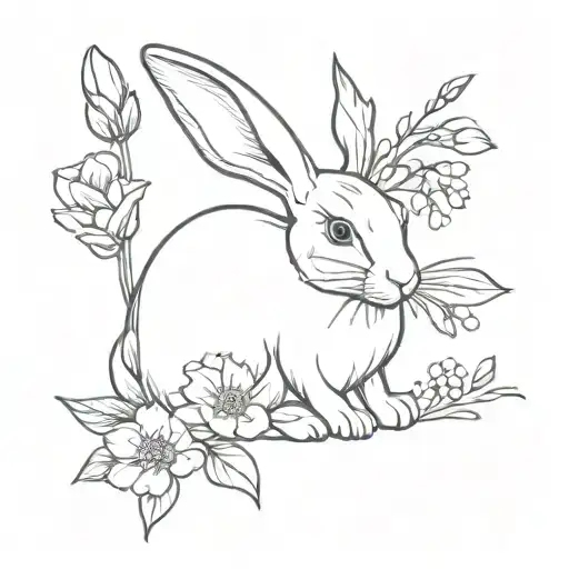 Bunny Tattoo Holding July Birth Flowers