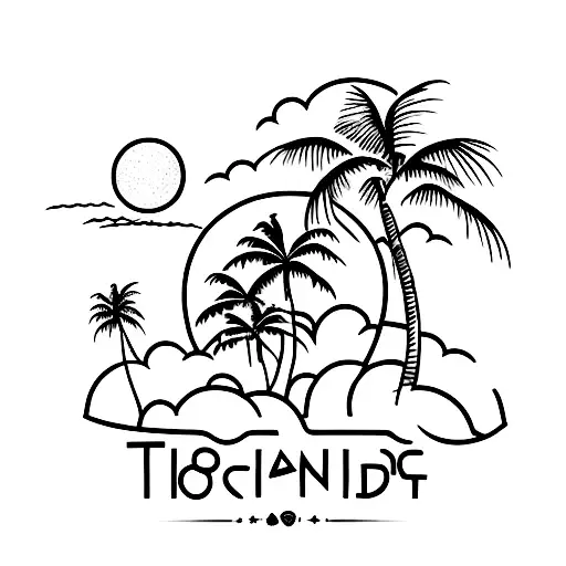 A Tropical Island With Palm Trees And A Sunset