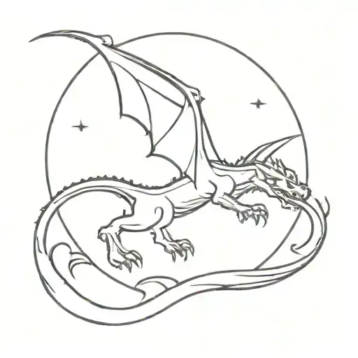 Dragon Reaching Up Towards The Moon