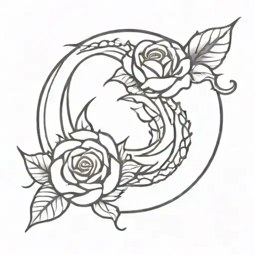 Red Rose Dragon And Crescent Moon