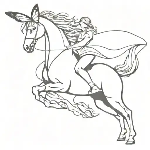 A Five-centimeter-tall Tattoo Design Featuring A Woman And A Butterfly In The Form Of A Horse Photo