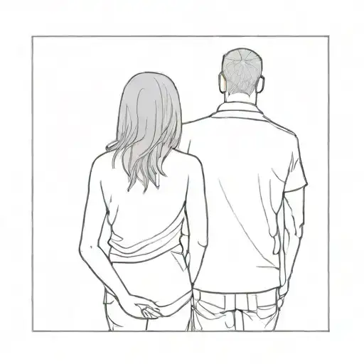 Girl And Her Father Without A Face From Behind
