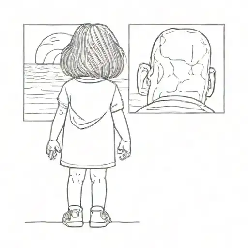 Little Girl And Her Faceless Grandfather From Behind
