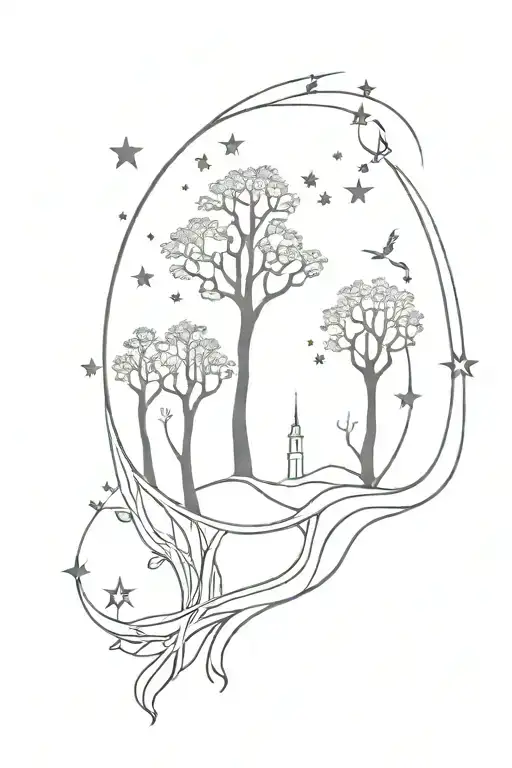 Unique Tattoo With Trees Stars Heaven Gates