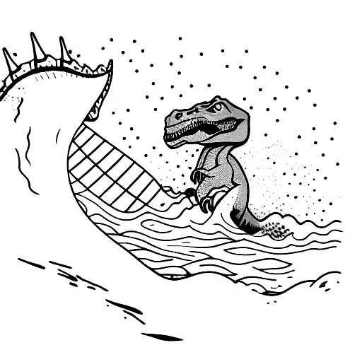 Dinosaur Surfing A Wave Drinking A Beer