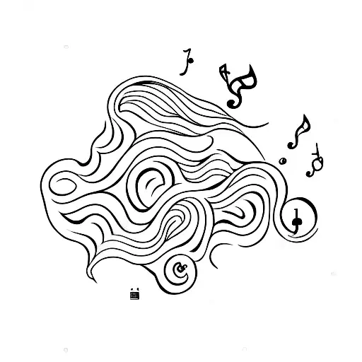 A Minimalist Tattoo Of A Moonlit Beach With Musical Notes Forming The Waves