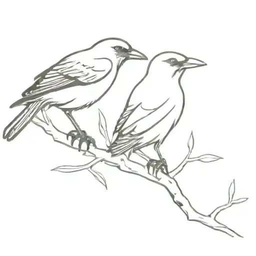 A Mocking Bird And A Crow On A Branch Together