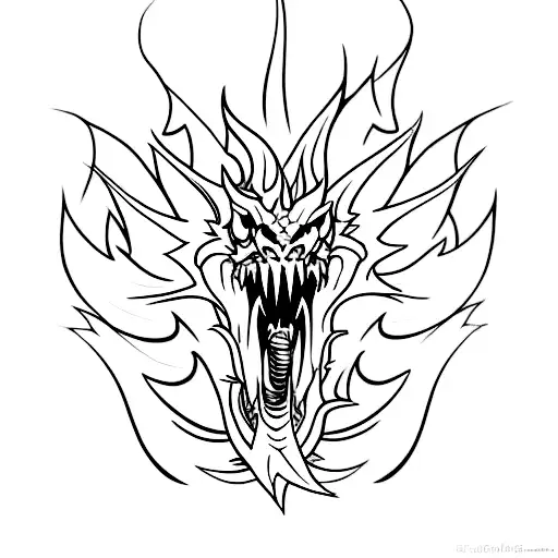 A Dragon In A Fierce Pose With Flames Engulfing It