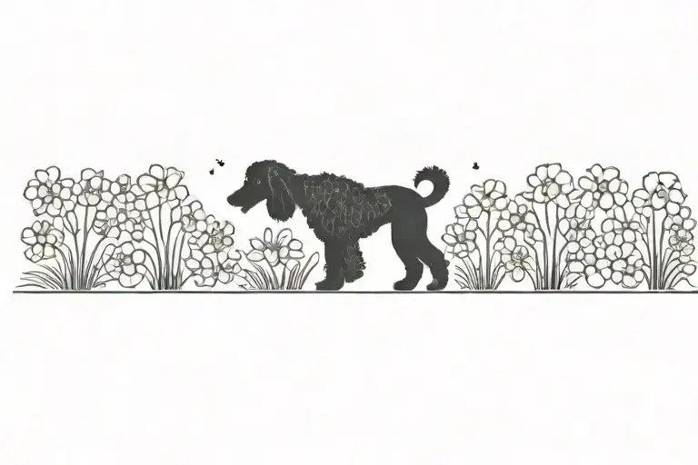 Standard Poodle Silhouette Framed By Dogwood Flowers