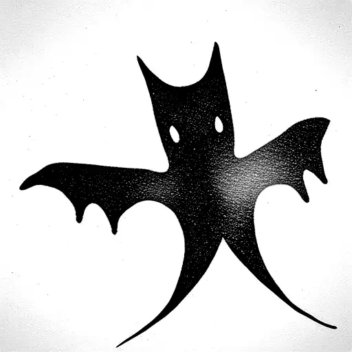 Minimalistic Fineline Small Fly Bat With Stars In His Wings And A Little Moon Near To Him