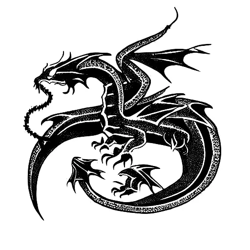 One Black Dragon And One Red Dragon Intertwined