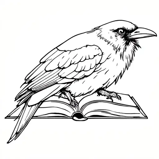 Raven & Book Line Art