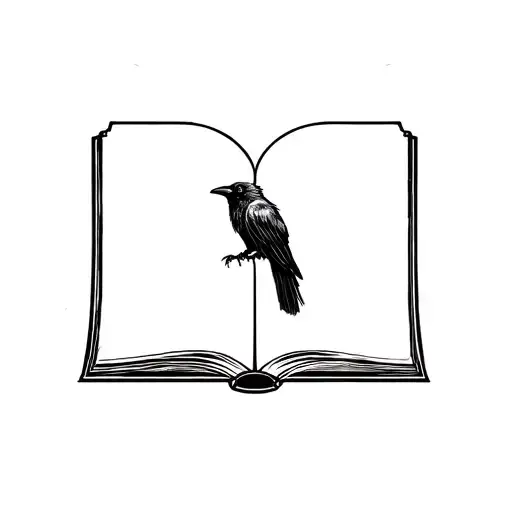 Evil Raven & Book Line Art