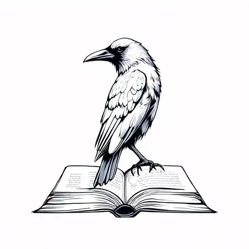 Raven & Book Line Art