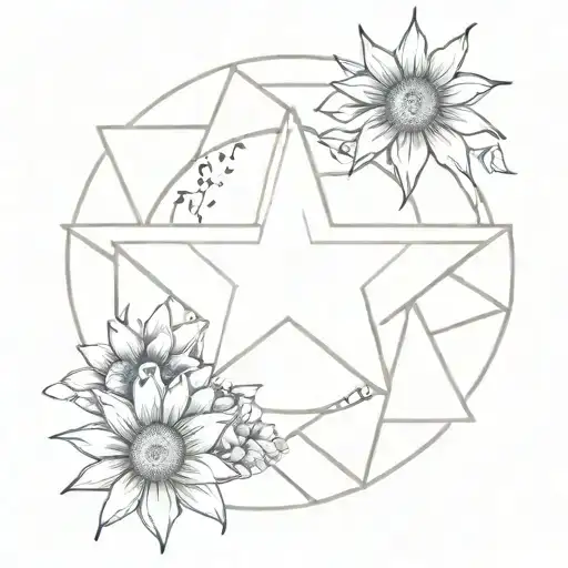 Star Formed By Several Types Of Flowers Including Roses And Sunflowers