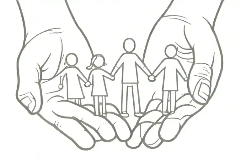 4 Kids Father Holding Hands