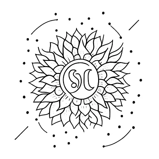 A Minimalist Tattoo Of A Sunflower With The Word Soleil Written In Elegant Script