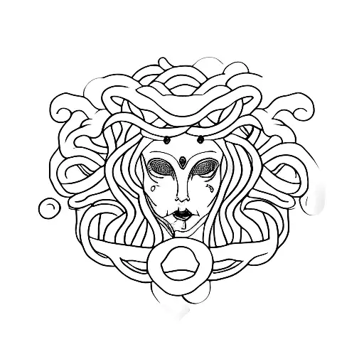 Design A Minimalist Tattoo Of Medusa's Face With A Hauntingly Beautiful Aesthetic