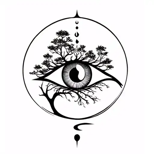 A Combination Of The Eye Of Horus And Nature And Tree Shilloette