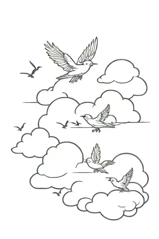 Small Birds With Large Cloud Design Background
