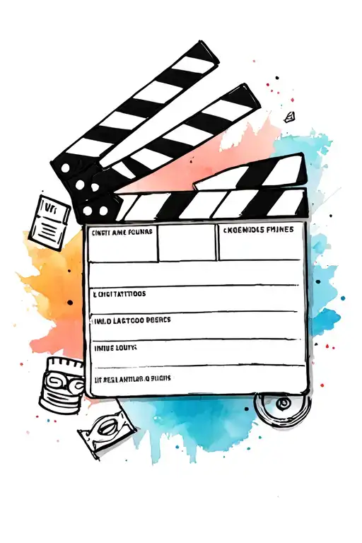 A Clapperboard In Sketch Stylie Surrounded By Cinema Icons And A Watercolor Background