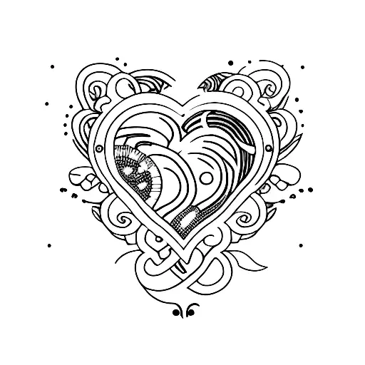 A Minimalist Tattoo Of A Guitar With A Heart-shaped Soundhole Surrounded By Roses