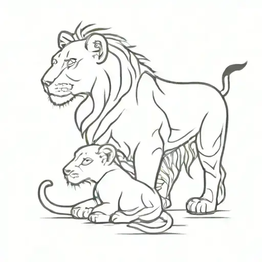 Mother Lion And Lion Cub
