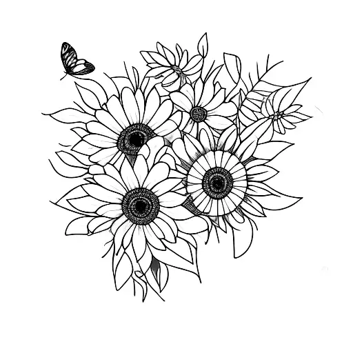 Wildflowers And Sun Flowers And Butterflies