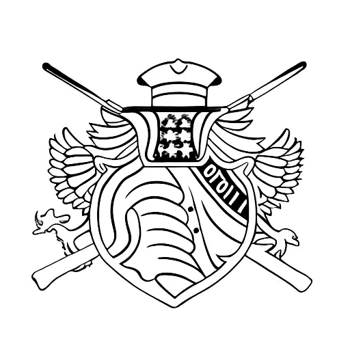 A Minimalist Tattoo Of A Police Officer's Badge With A Small Silhouette Of A Child Playing