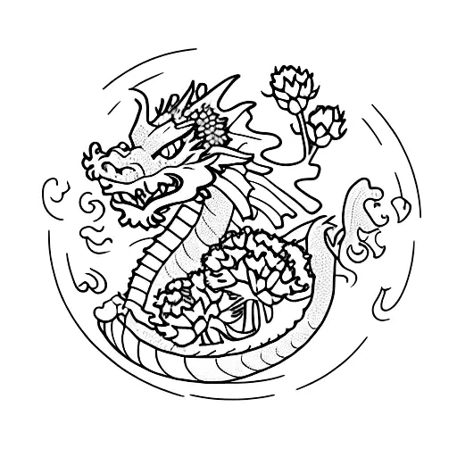 Dragon With Carnations And Asters
