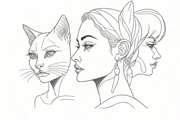 Cat And Woman Face