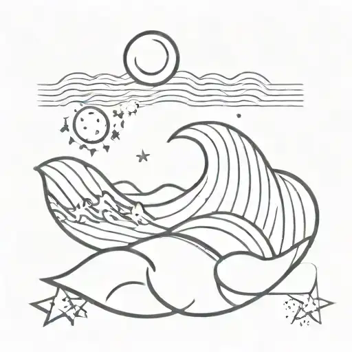 Wave With A Moon And Stars