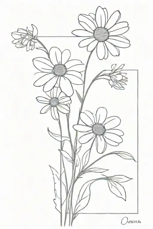Thin Line Flower Tattoo With A Crysantenum And Daisy