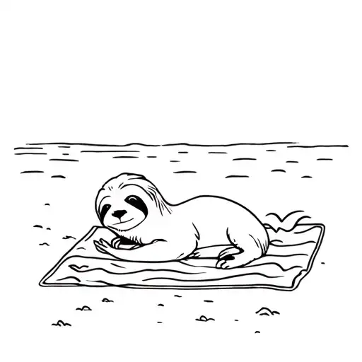 A Minimalist Design Of A Sloth Relaxing On A Beach Towel
