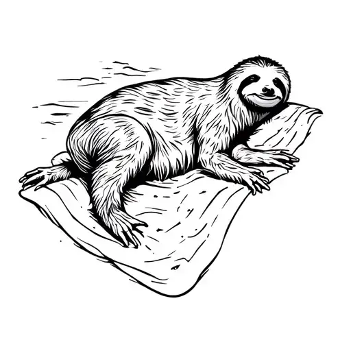 A Minimalist Design Of A Sloth Relaxing On A Beach Towel