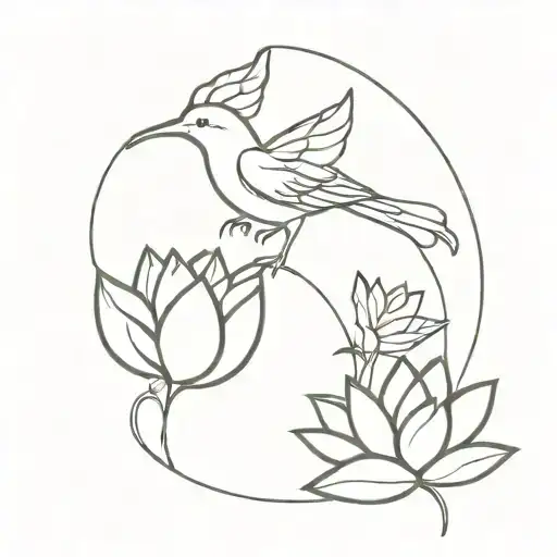 Birds And Lotus Flower In The Wind Blowing