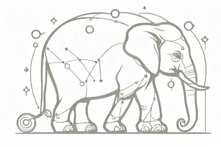 A Sketch Of A Magical Elephant With Glowing Orbs And Mystical Symbols Surrounding It